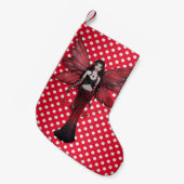 Fée rouge sur chaussette de Noël à pois (Devant (Accrochage))