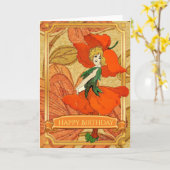 Fée rouge vintage Bonne carte d'anniversaire (Fleur jaune)