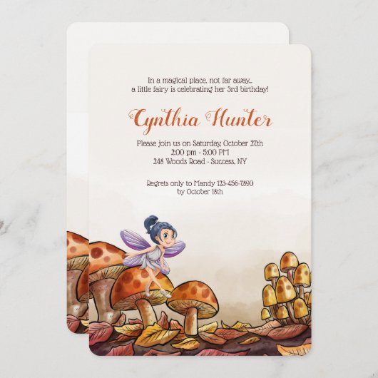 Fée sur une invitation de champignons (Devant / Derrière)