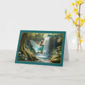 Fée turquoise pour la carte d'anniversaire de jeun (Fleur jaune)