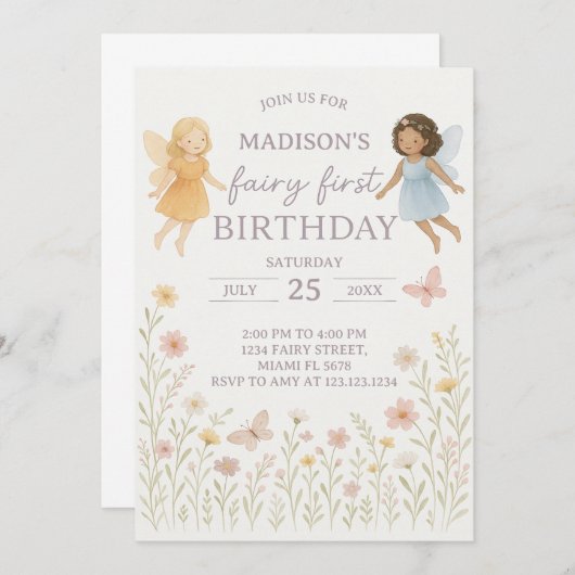 Fée Whimsical Invitation d'anniversaire (Devant / Derrière)
