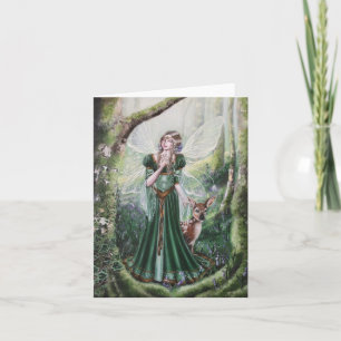 Fée Woodland avec carte de voeux fawn