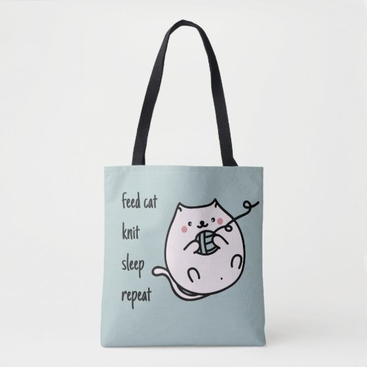 Feed Cat Knit Slaap Breister Canvas tas (Voorkant)