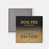 Feed Dog Herinneringsmagneet Zwart, Gouden Glitter Magneet (Voorkant / Achterkant)