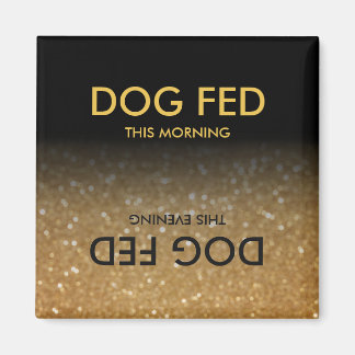 Feed Dog Herinneringsmagneet Zwart, Gouden Glitter Magneet