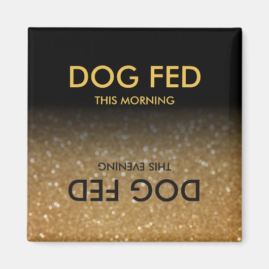 Feed Dog Herinneringsmagneet Zwart, Gouden Glitter Magneet (Voorkant)