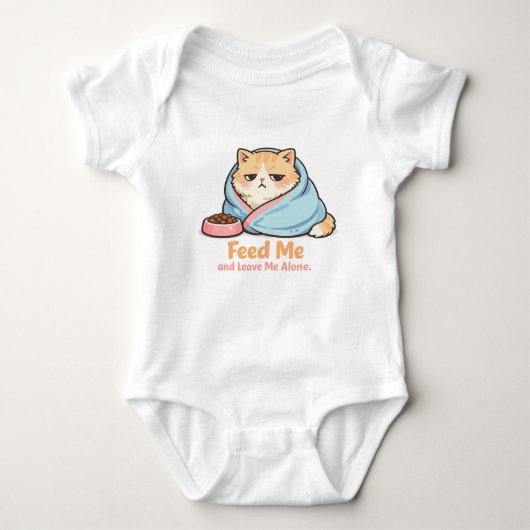 Feed Me and Leave Me Alone Funny Sleepy Cat Romper (Voorkant)