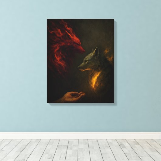 Feed the Right Wolf – Symbolic Canvas Art (Insitu (Houten vloer))