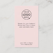 Feedback | Moderne minimale roze Logo enquête Kaar Visitekaartje (Achterkant)