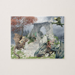 Feeën en baby draken fantasielandschap legpuzzel