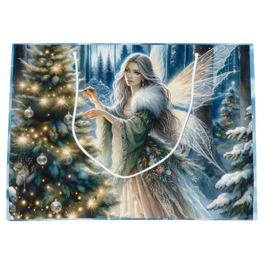 Feeën en kerstbomen in het betoverde bos groot cadeauzakje (Voorkant)
