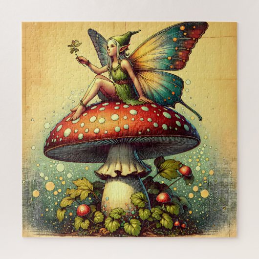 feeën en paddenstoelen legpuzzel (Verticaal)