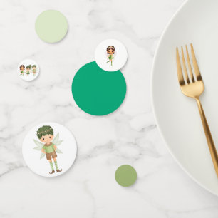 Feeën Gekleed in een groene papieren kom Confetti