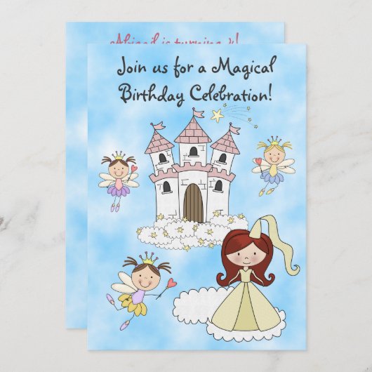 Feeën, Prinses en Kasteel Verjaardag Uitnodiging (Voorkant / Achterkant)