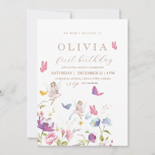 Feeënprinses Bloementuin Meisjes Verjaardagsfeestj Kaart (Voorkant)