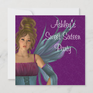 Feeënprinses Paars Turquoise Sweet 16 Feestje Kaart