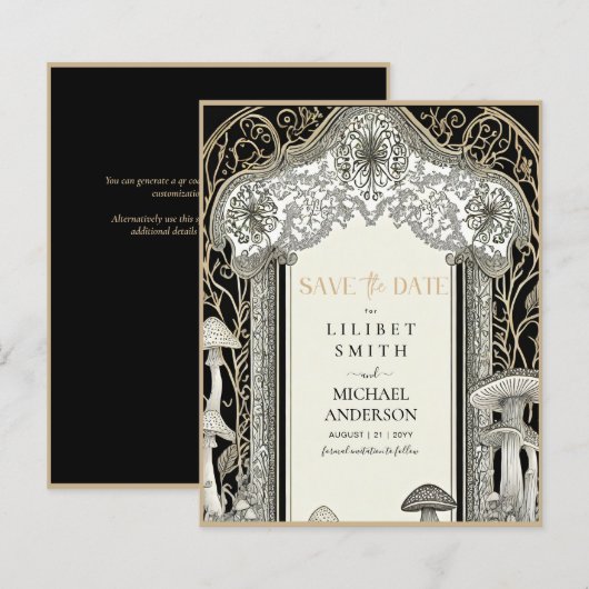 Feeërachtige uitnodiging met zwarte goudkleurige b (Voorkant / Achterkant)