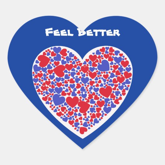 Feel Better, rode en blauwe harten op hart sticker (Voorkant)