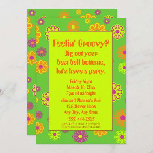 Feelin' Groovy Flower Power Party uitnodiging (Voorkant / Achterkant)