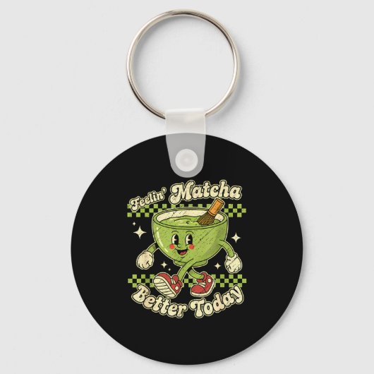 Feelin’ Matcha Better Today Kawaii Cute Boba Bubbl Sleutelhanger (Voorkant)