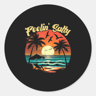 Feelin Salty Beach Zomervakantie 70s Ret Ronde Sticker