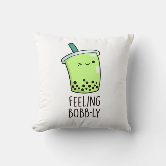 Feeling Bobb-ly Funny Boba Tea Pun Kussen (Voorkant)