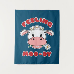 Feeling Moo-dy   Kute Cartoon Koe Citaat Tapestry Wandkleed