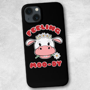 Feeling Moo-dy   Kute Cartoon Koe Quote iPhone 13 Hoesje