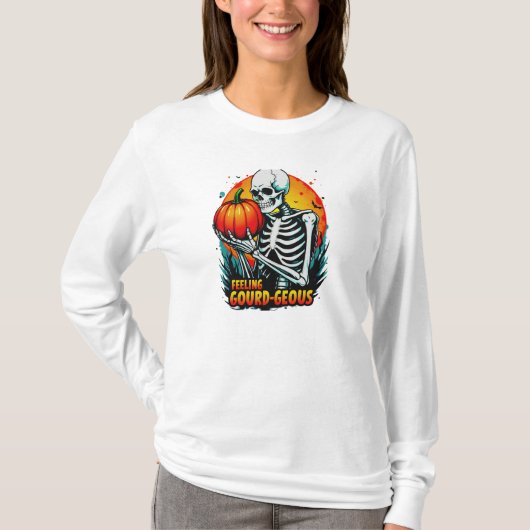 'Feeling pompoen-geous' Skeleton Hand Halloween T- T-shirt (Voorkant)