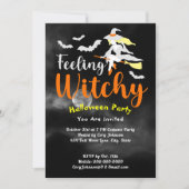 Feeling Witchy Bats Moon Black Sky Halloween Party Kaart (Voorkant)