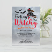 Feeling Witchy Bats Moon Gray Sky Halloween Party Kaart (Staand voorkant)