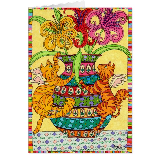 Fées de chats avec Vase ornée de lys (Devant)