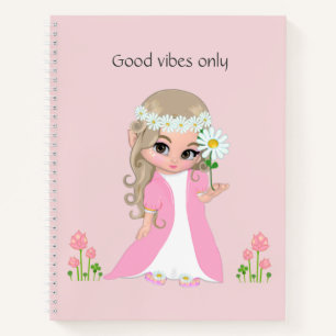 Fées et Fleurs sur Cahier Rose Clair