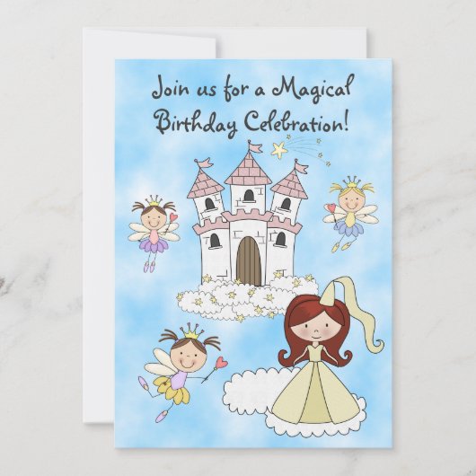 Fées, Princesse et Château Invitation d'anniversai (Devant)