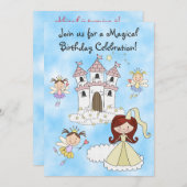 Fées, Princesse et Château Invitation d'anniversai (Devant / Derrière)