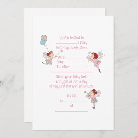 Fées Red Head Invitation d'anniversaire (Devant / Derrière)