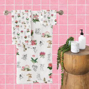 Fées Rose Floral & Champignons Motif de fées