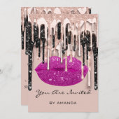 Feest 16e Rode Kus Lippen Roos Glitters Druppels B Kaart (Voorkant / Achterkant)