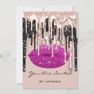 Feest 16e Rode Kus Lippen Roos Glitters Druppels B Kaart