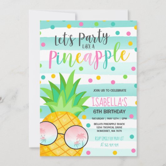 Feest als een ananas verjaardag uitnodiging (Voorkant)