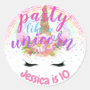 Feest als een eenhoorn roze goud glitters meidenfe ronde sticker