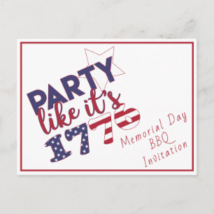 Feest als het is 1776 - Memorial Day BBQ uitnodigi Uitnodiging Briefkaart