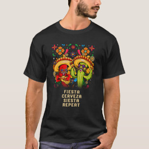 Feest Bier Siesta Herhaal Cinco De Mayo Drinken T-shirt
