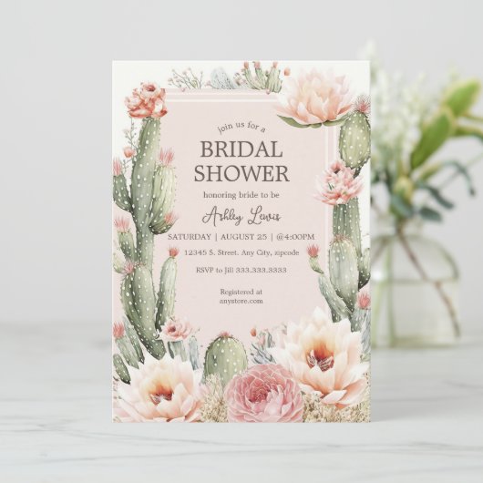 Feest Boho Cactus Bloemen Bruids douche Kaart (Staand voorkant)