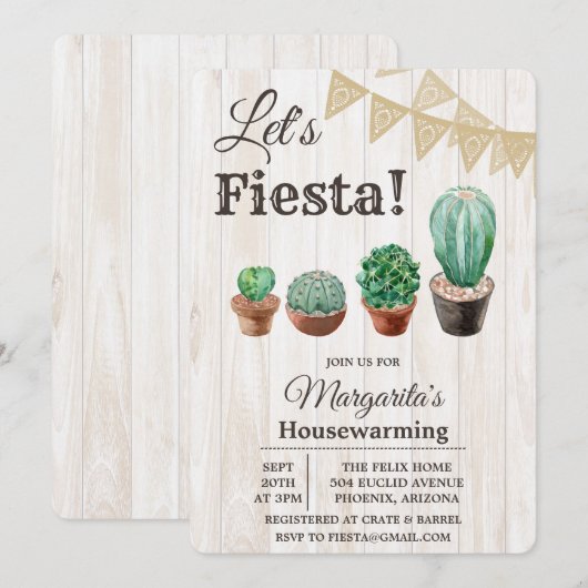 Feest Cactus Housewarming Uitnodiging (Voorkant / Achterkant)