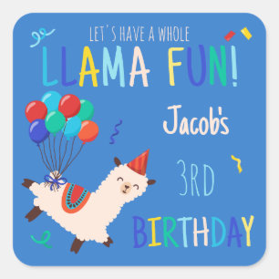 Feest Dieren Llama Verjaardag Jongens Blauw Vierkante Sticker