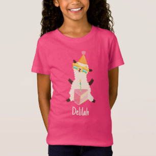 Feest Dieren Llama Verjaardag Meisjes Roze T-shirt