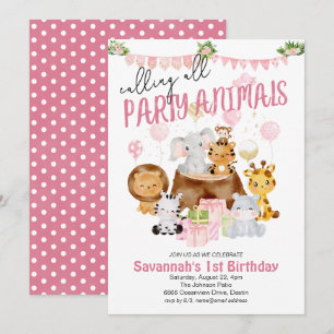 Feest Dieren Roze Verjaardag Kaart