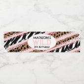 Feest Dieren Wilde Safari Roze Meisje Verjaardag Waterfles Etiket (Enkel label)