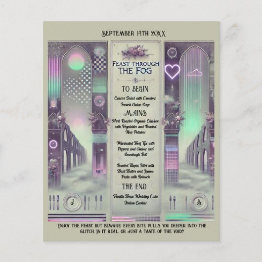 🍽️ "Feest door de mist" Weirdcore Wedding Menu (Voorkant)